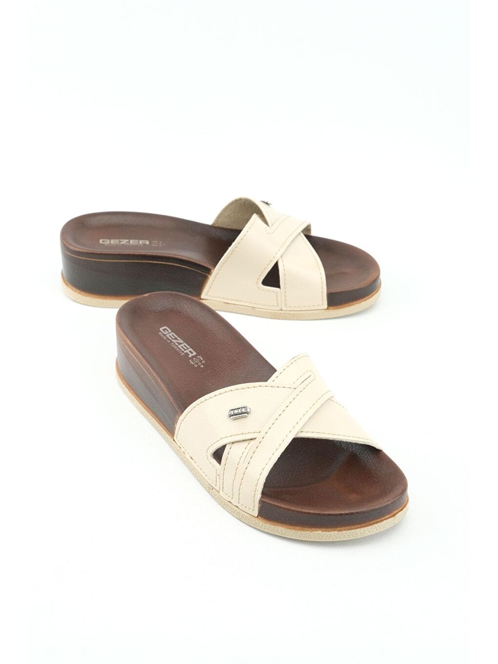 Bej Yazlık Suni Deri Yüksek Topuk Kadın Günlük Terlik