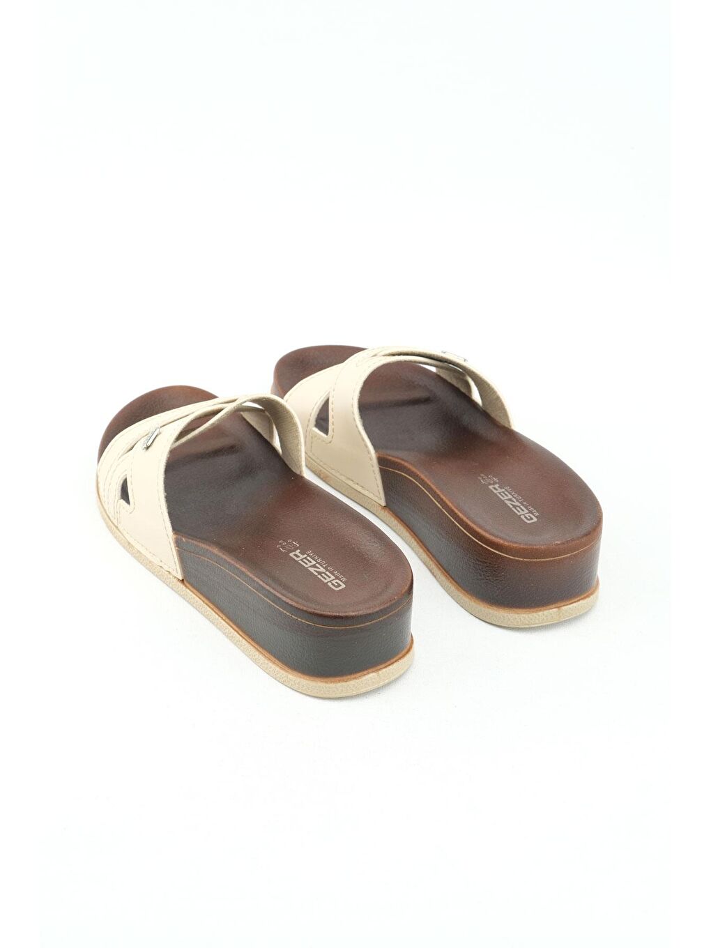 Bej Yazlık Suni Deri Yüksek Topuk Kadın Günlük Terlik-3