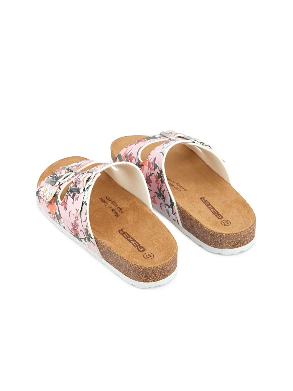 Beyaz Yazlık Kadın Suni Deri Mantarlı PVC Rahat Taban İki Tokalı Ayarlanabilir Günlük Terlik-3