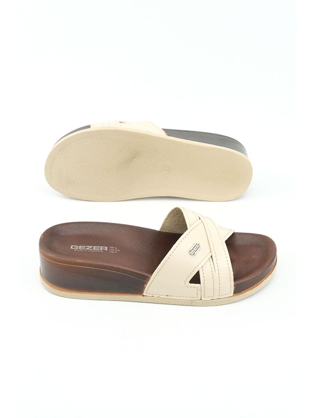 Bej Yazlık Suni Deri Yüksek Topuk Kadın Günlük Terlik-4