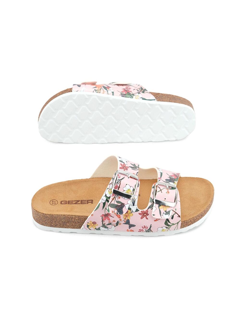 Beyaz Yazlık Kadın Suni Deri Mantarlı PVC Rahat Taban İki Tokalı Ayarlanabilir Günlük Terlik-4