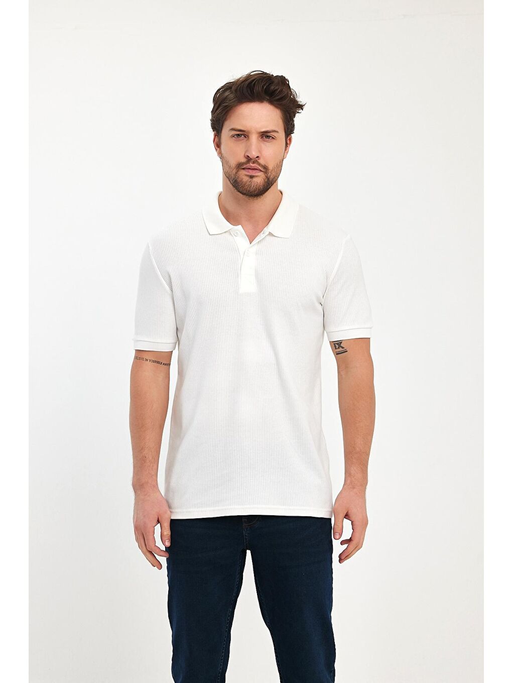 Beyaz Erkek Polo Yaka Tişört