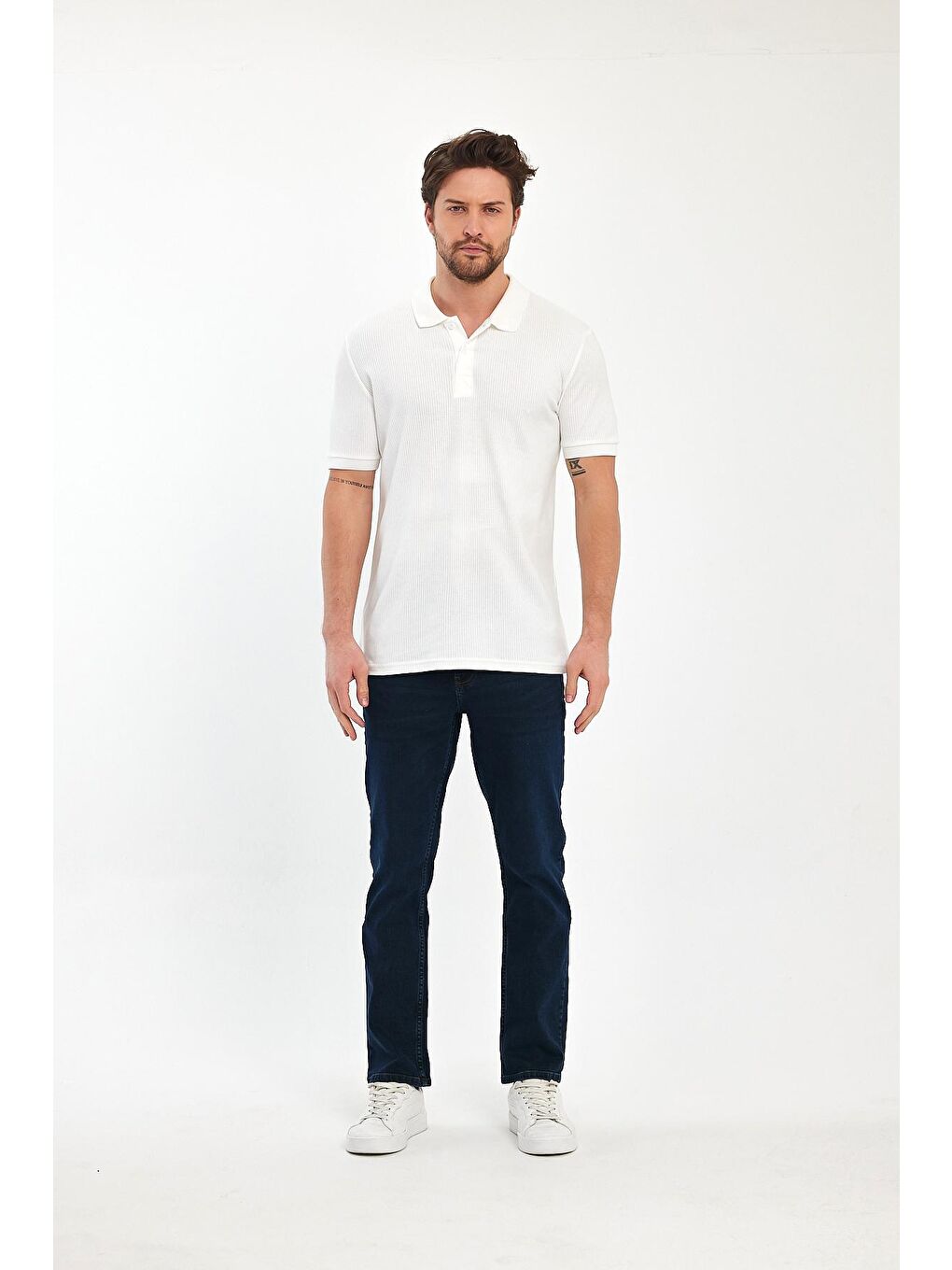 Beyaz Erkek Polo Yaka Tişört-1