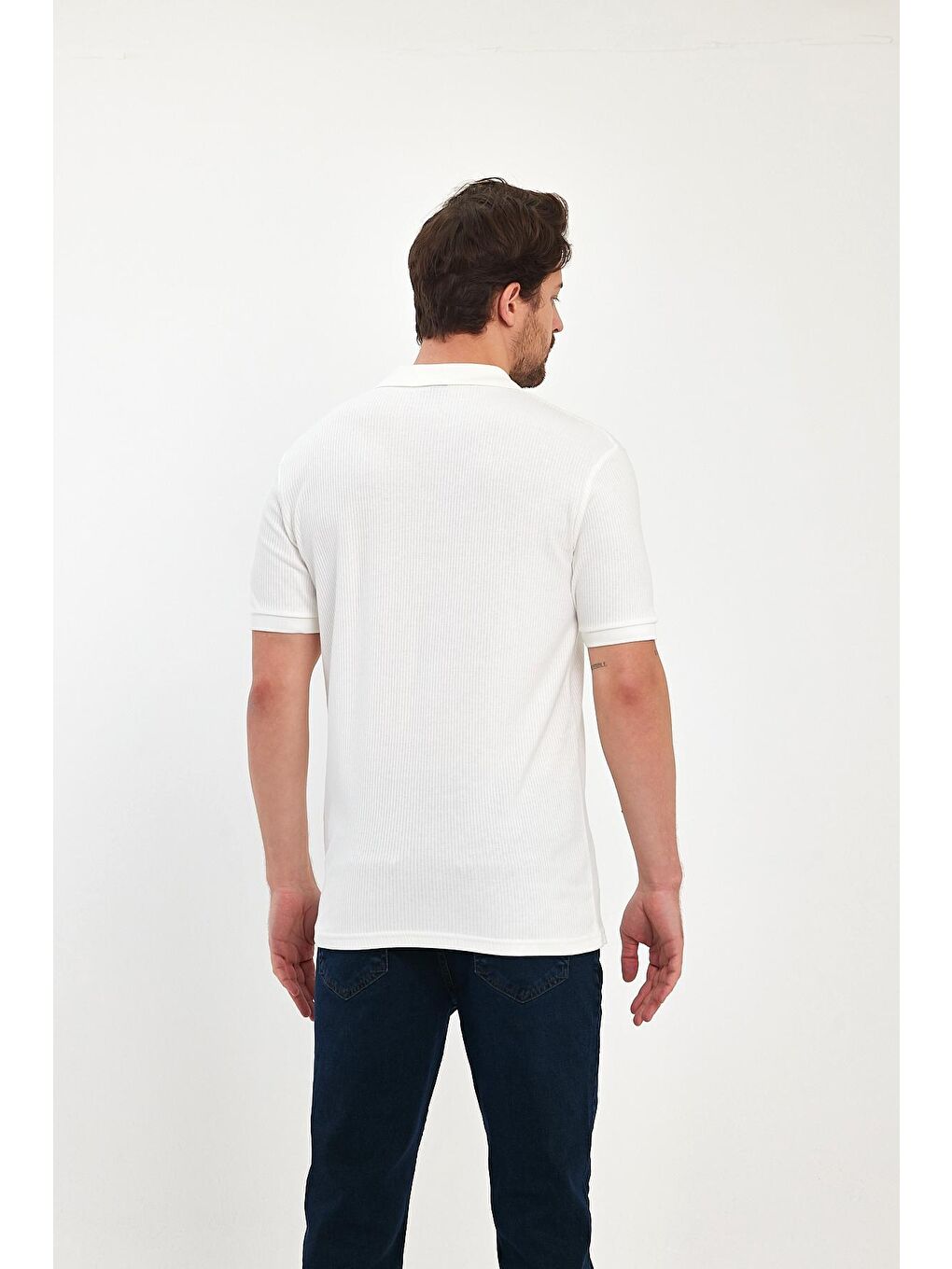 Beyaz Erkek Polo Yaka Tişört-3