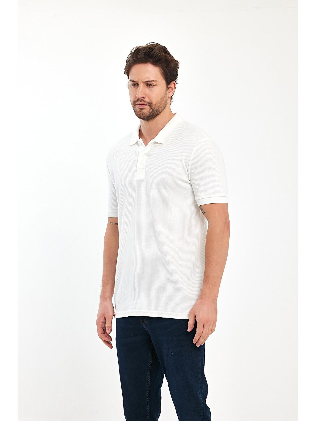 Beyaz Erkek Polo Yaka Tişört-4