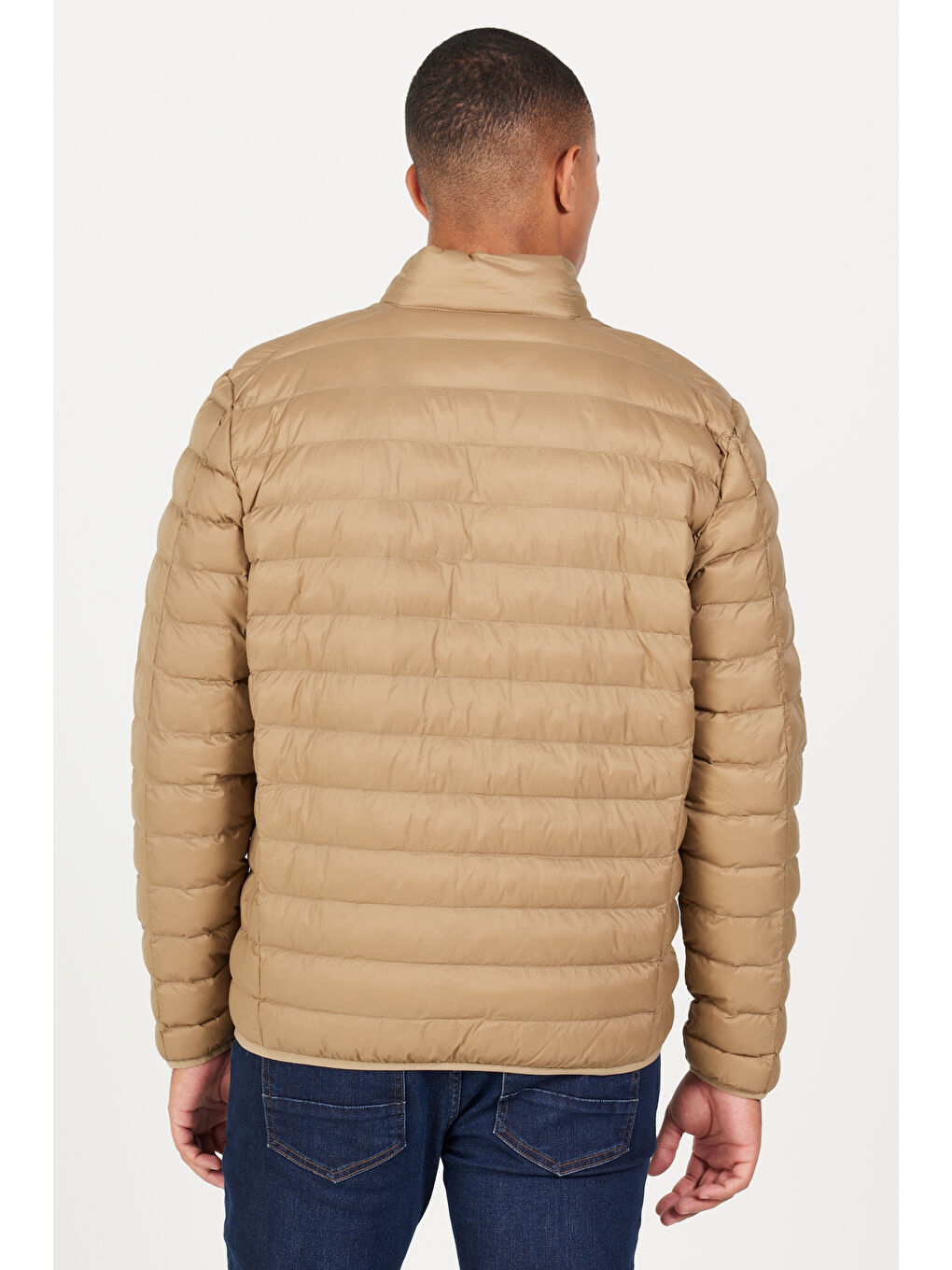 Bej Erkek Vizon Standart Fit Normal Kesim Dik Yaka Mont-4