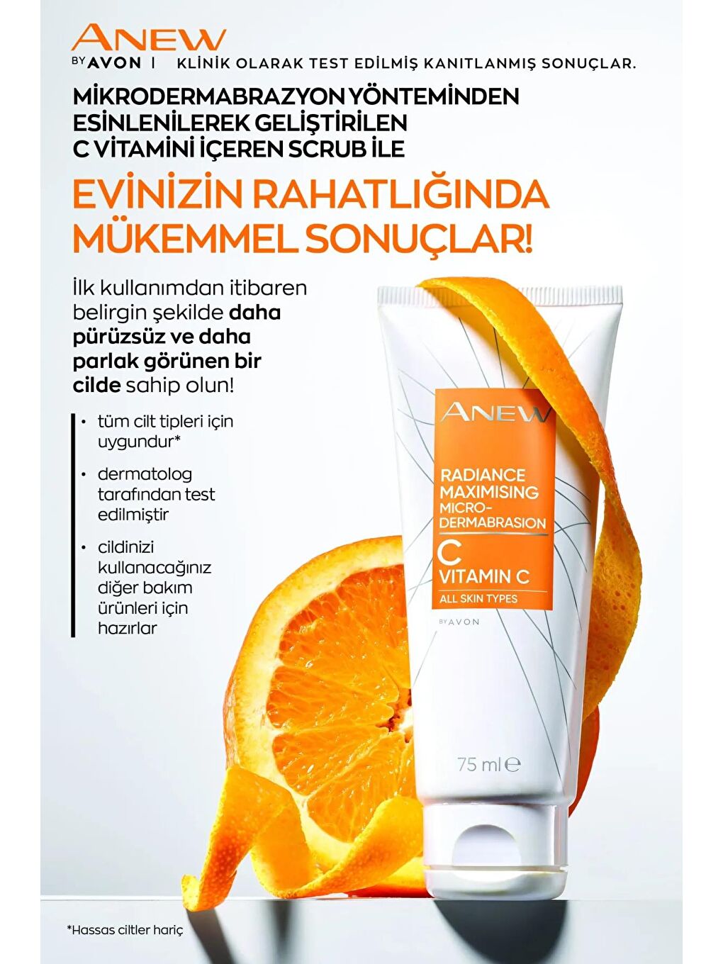 AVON Renksiz Anew Yüz İçin Aydınlık Görünüm Veren C Vitamini İçeren Arındırıcı Scrub 75 Ml. - 1