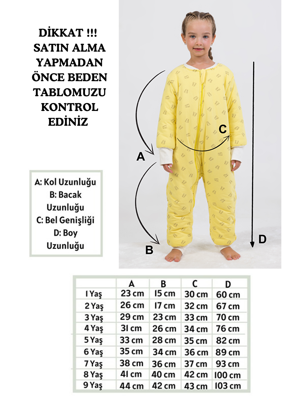 Cantoy Sarı-Siyah Kız Erkek Çocuk Kalın Elyaf Dolgulu Premium Kalite 2.5 Tog Desenli Uyku Tulumu - 3