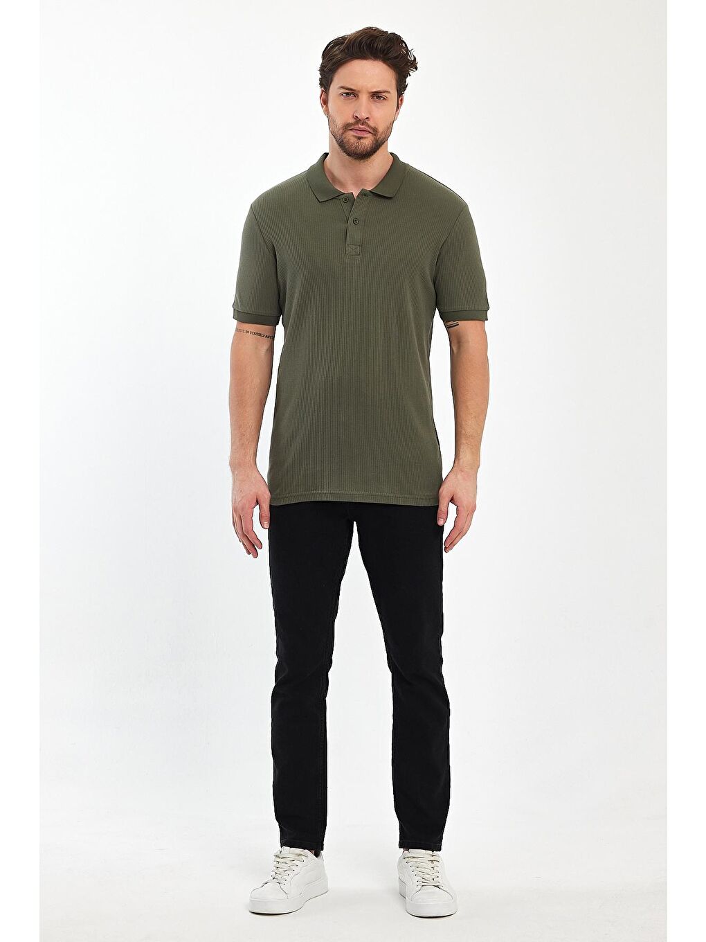 Haki Polo Yaka Erkek Tişört-1
