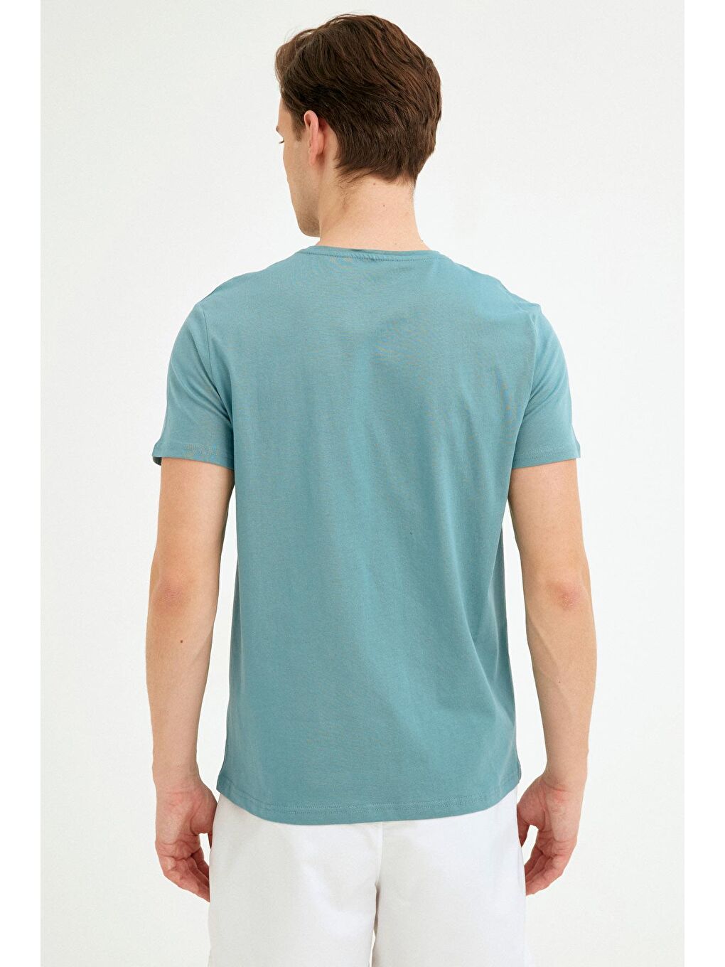 Petrol V Yaka Basic Tişört-3