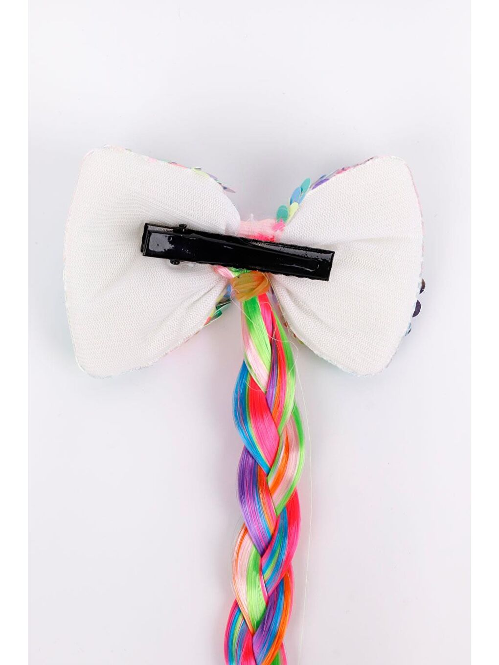 Karışık Çok Renkli  Pullu Fiyonklu Örgü Saçlı Kız Çocuk Toka-2