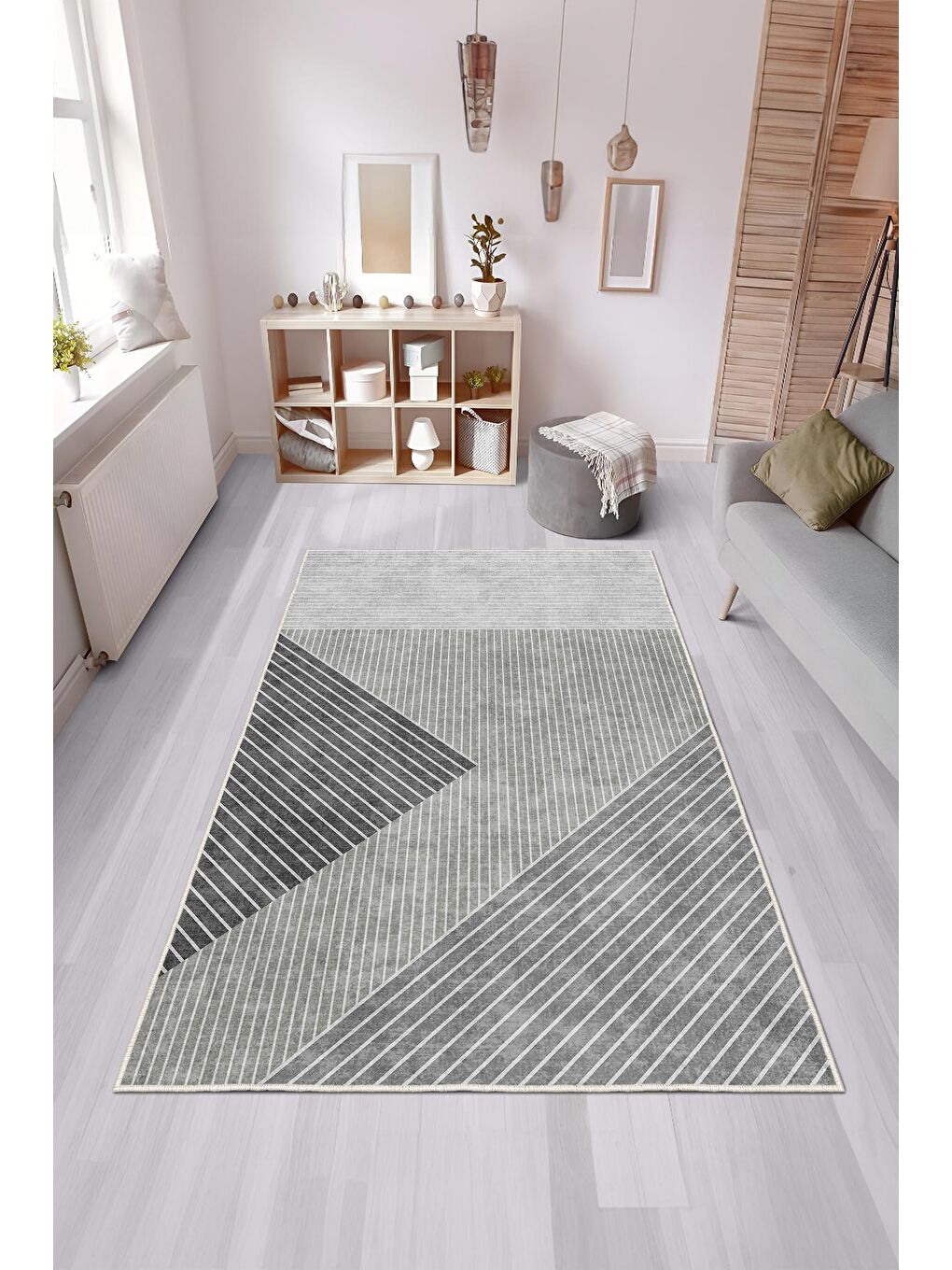 Gri Özel Tasarım, Kaymaz Taban, İnce, Yıkanabilir, Modern Halı WOOKECE1438 180x280