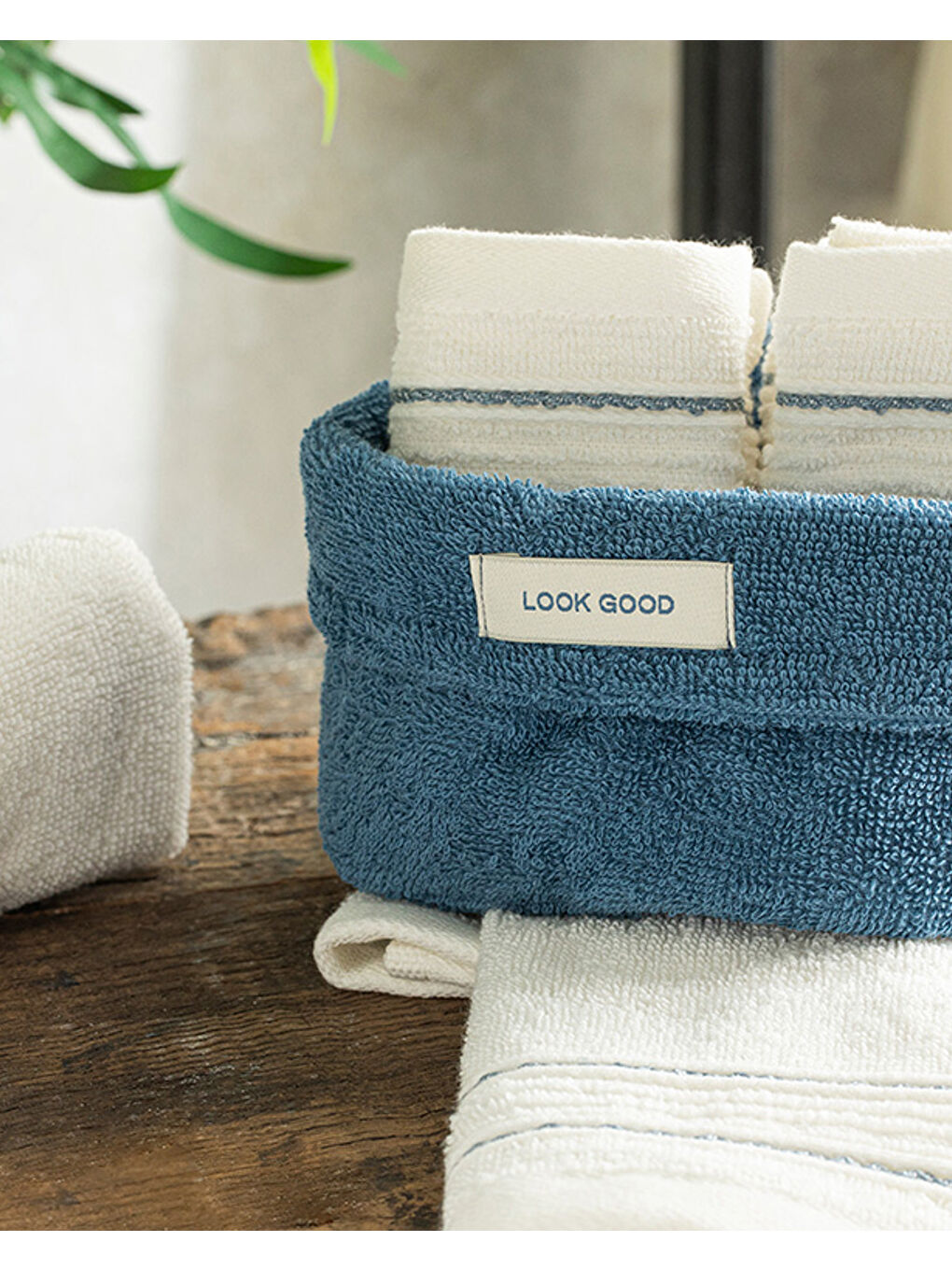 Quadro Pamuklu 4'lü El Havlusu Seti 30x40 cm Kobalt Mavi-Ekru-1