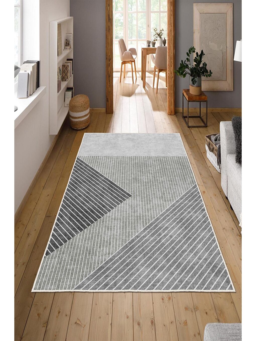 Gri Özel Tasarım, Kaymaz Taban, İnce, Yıkanabilir, Modern Halı WOOKECE1438 180x280-1