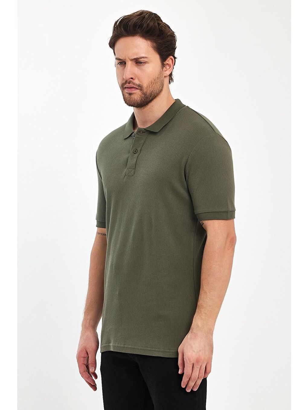 Haki Polo Yaka Erkek Tişört-4
