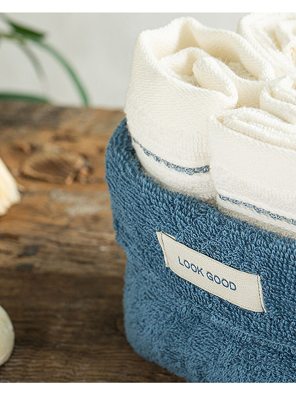 Quadro Pamuklu 4'lü El Havlusu Seti 30x40 cm Kobalt Mavi-Ekru-2