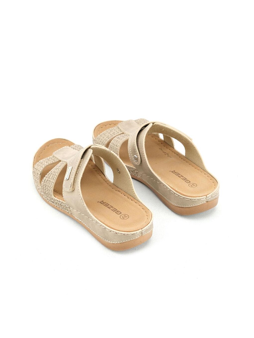 Bej Yazlık Kadın Suni Deri Rahat İç Taban Tek Cırtlı Kemer Ayarlanabilir Günlük Terlik-3