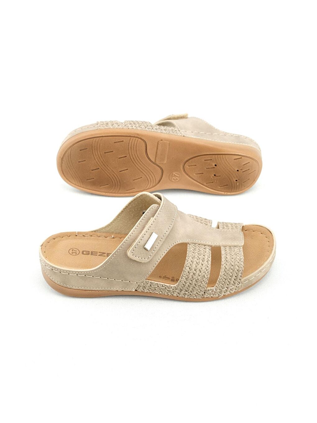 Bej Yazlık Kadın Suni Deri Rahat İç Taban Tek Cırtlı Kemer Ayarlanabilir Günlük Terlik-4
