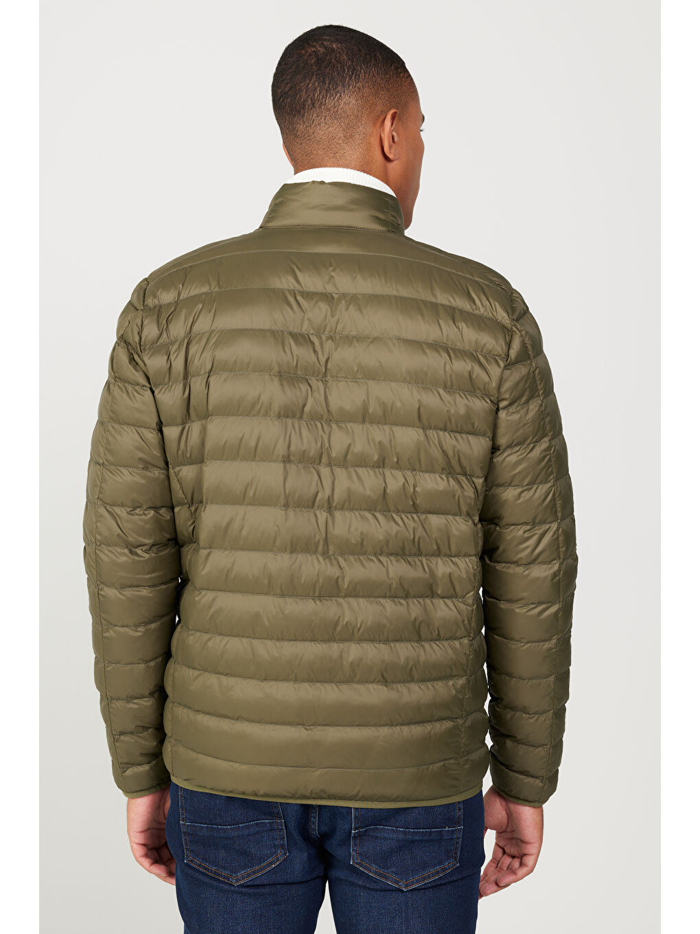 Erkek Haki Standart Fit Normal Kesim Dik Yaka Mont-4