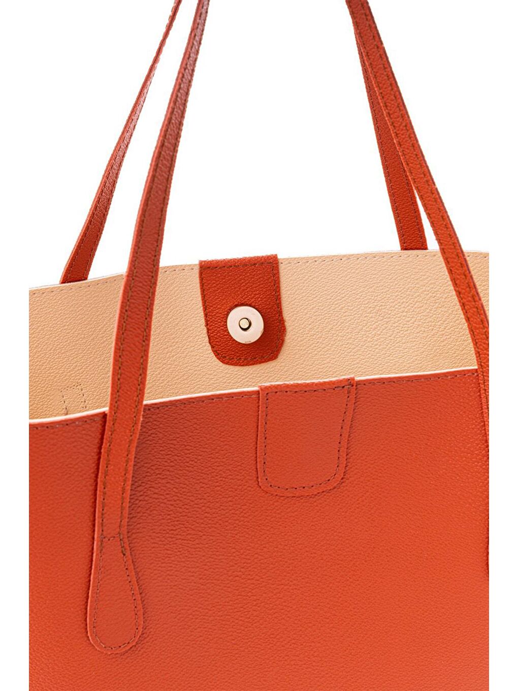 Turuncu Kadın Büyük Suni Deri Tote Omuz Çantası-3