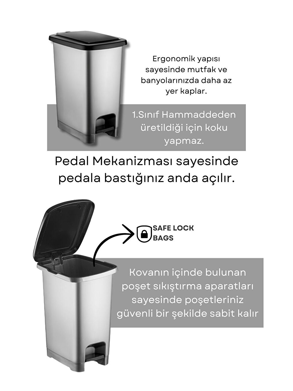 Nandy Home Antrasit 40 Lt Eco Pedallı Çöp Kovası ANTRASİT - 2