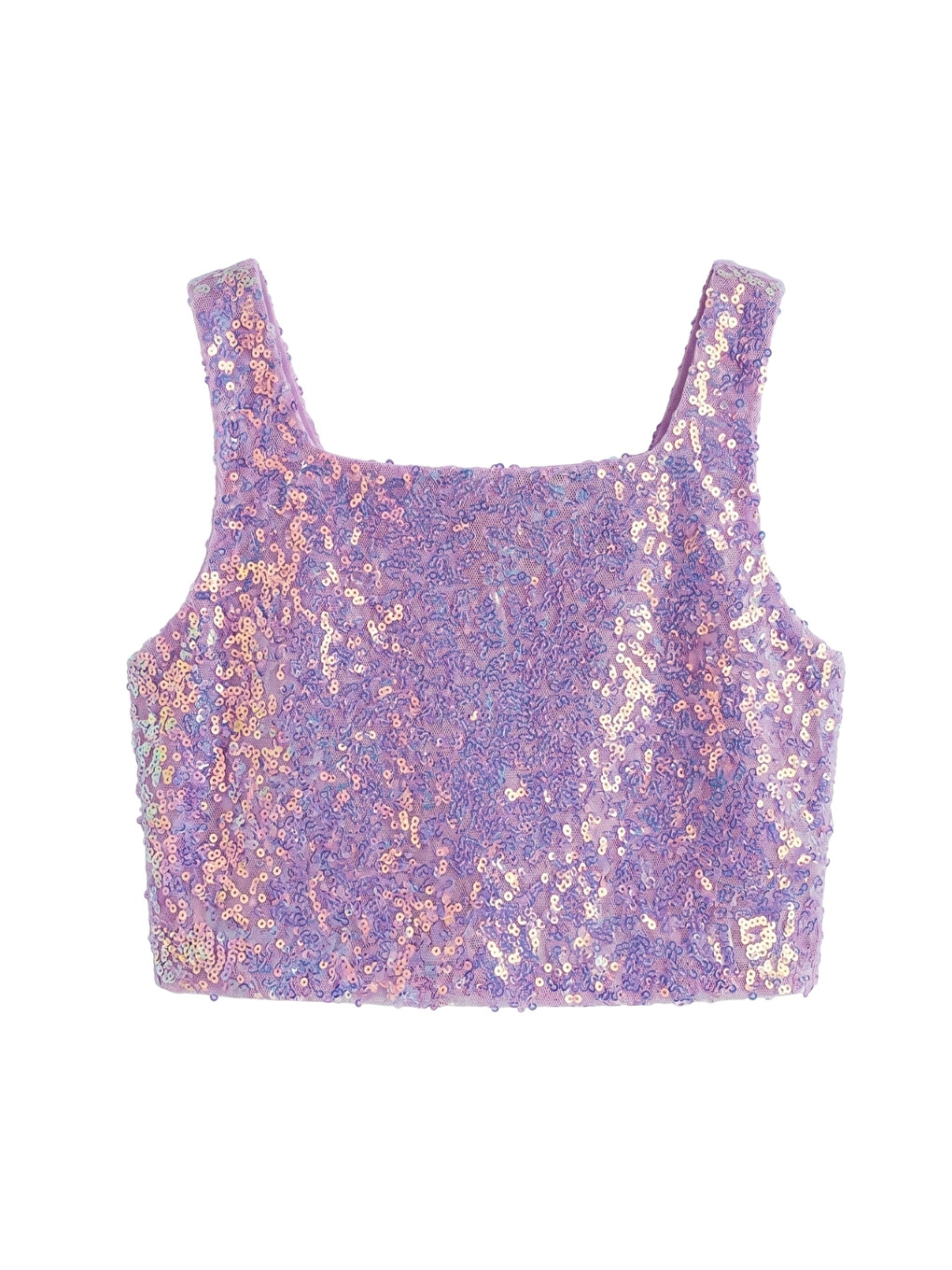 Lila  Kare Yakalı Pullu Kız Çocuk Kolsuz Crop Bluz - Cintia