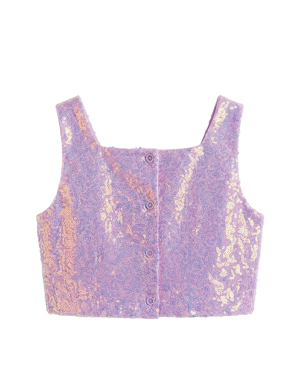 Lila  Kare Yakalı Pullu Kız Çocuk Kolsuz Crop Bluz - Cintia-1