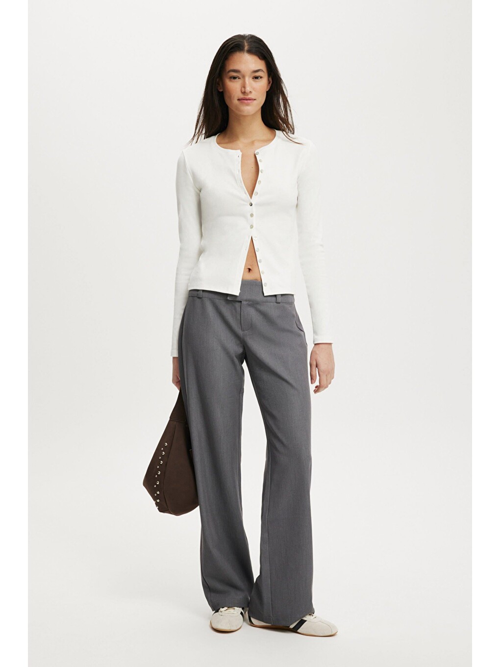 Beyaz Slim Fit Düğmeli Kadın Hırka Mg2580-1