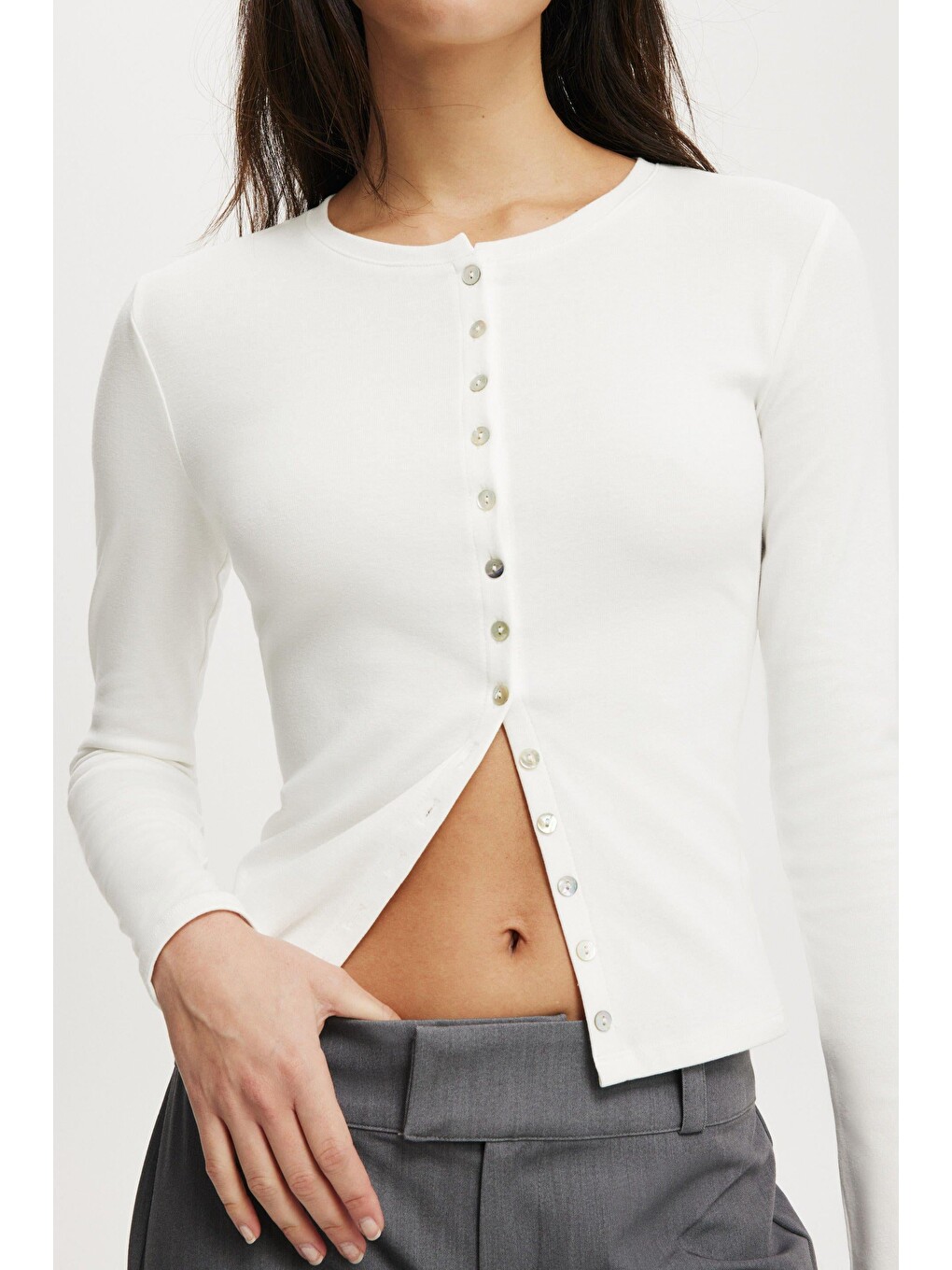 Beyaz Slim Fit Düğmeli Kadın Hırka Mg2580-3