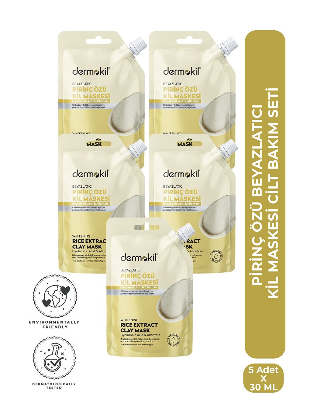 Pirinç Özü Beyazlatıcı Kil Maskesi Cilt Bakım Seti 30 ml x 5 Adet