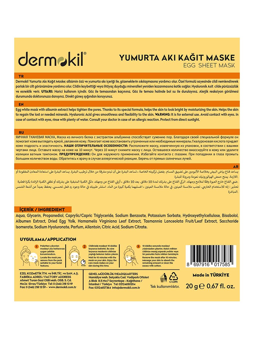 Yumurta Kağıt Yüz Maskesi (Aknejenik ve Yağlı Ciltler için) 20 g x 5 Adet-4