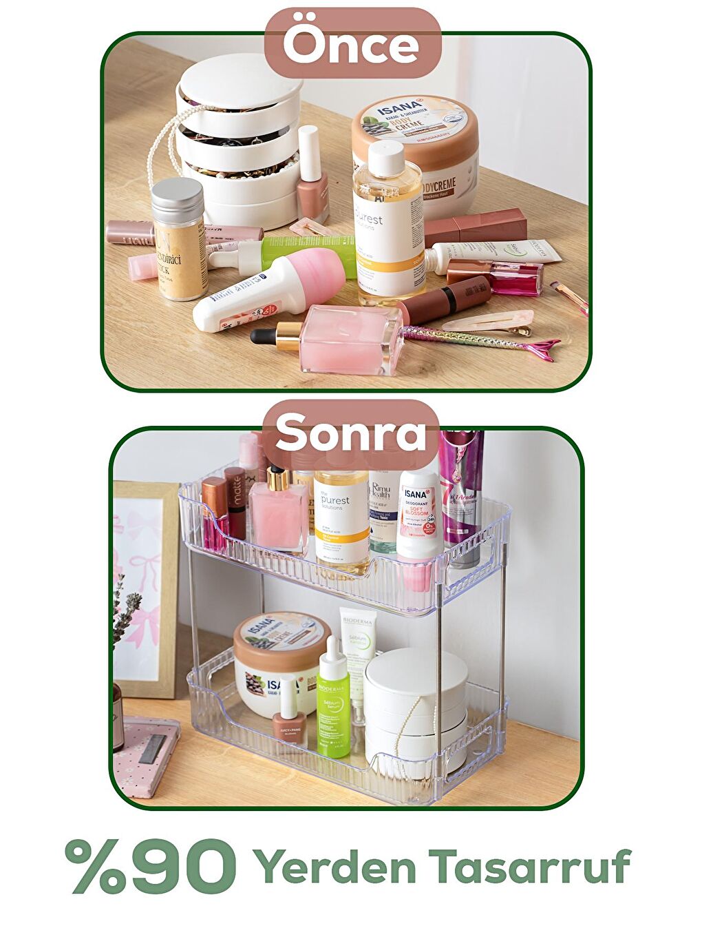 Porsima HMD-002 Çok Amaçlı Banyo Mutfak Organizer Makyaj Düzenleyicisi 2 Katlı Raf - 1