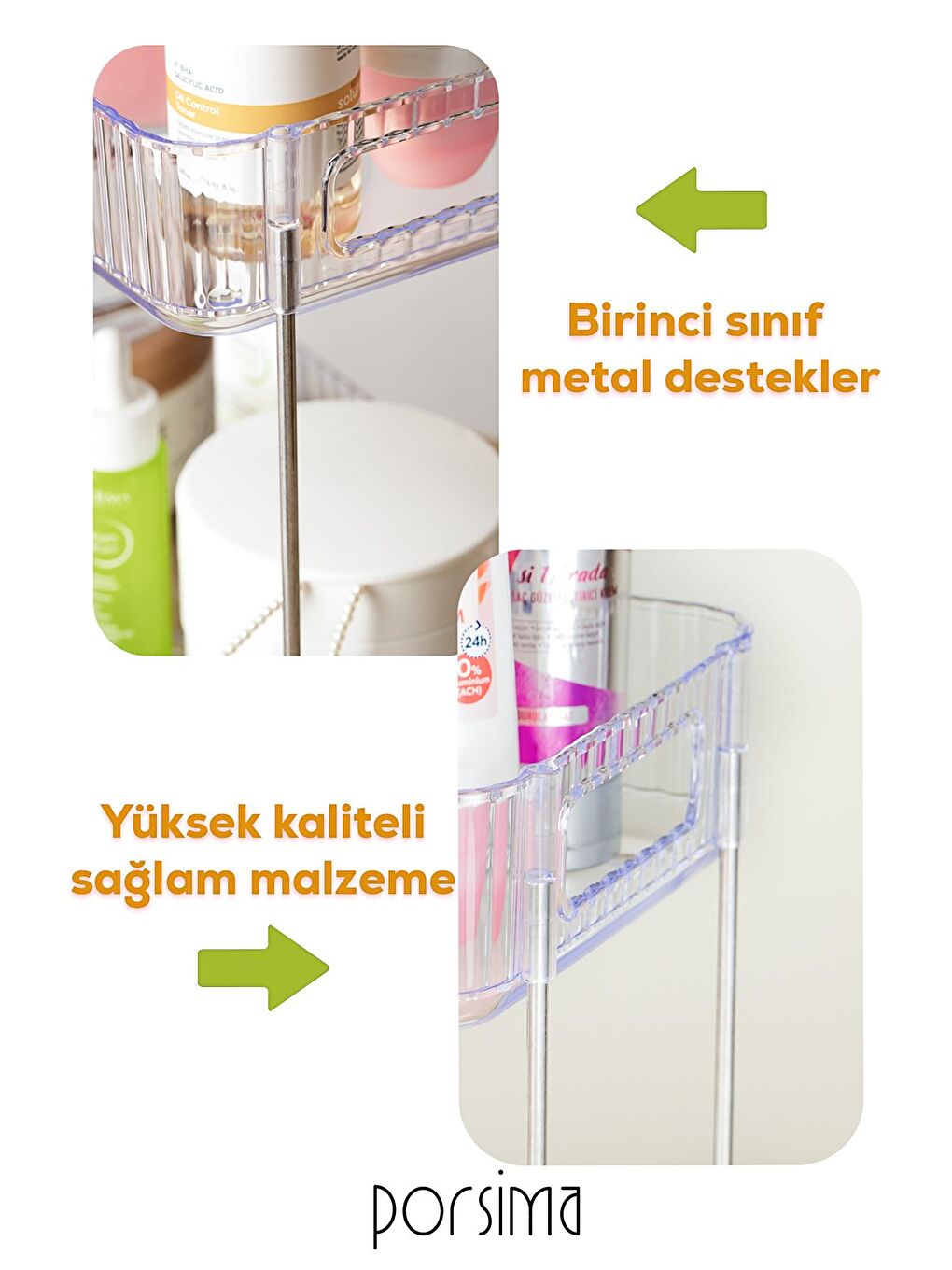 Porsima HMD-002 Çok Amaçlı Banyo Mutfak Organizer Makyaj Düzenleyicisi 2 Katlı Raf - 3