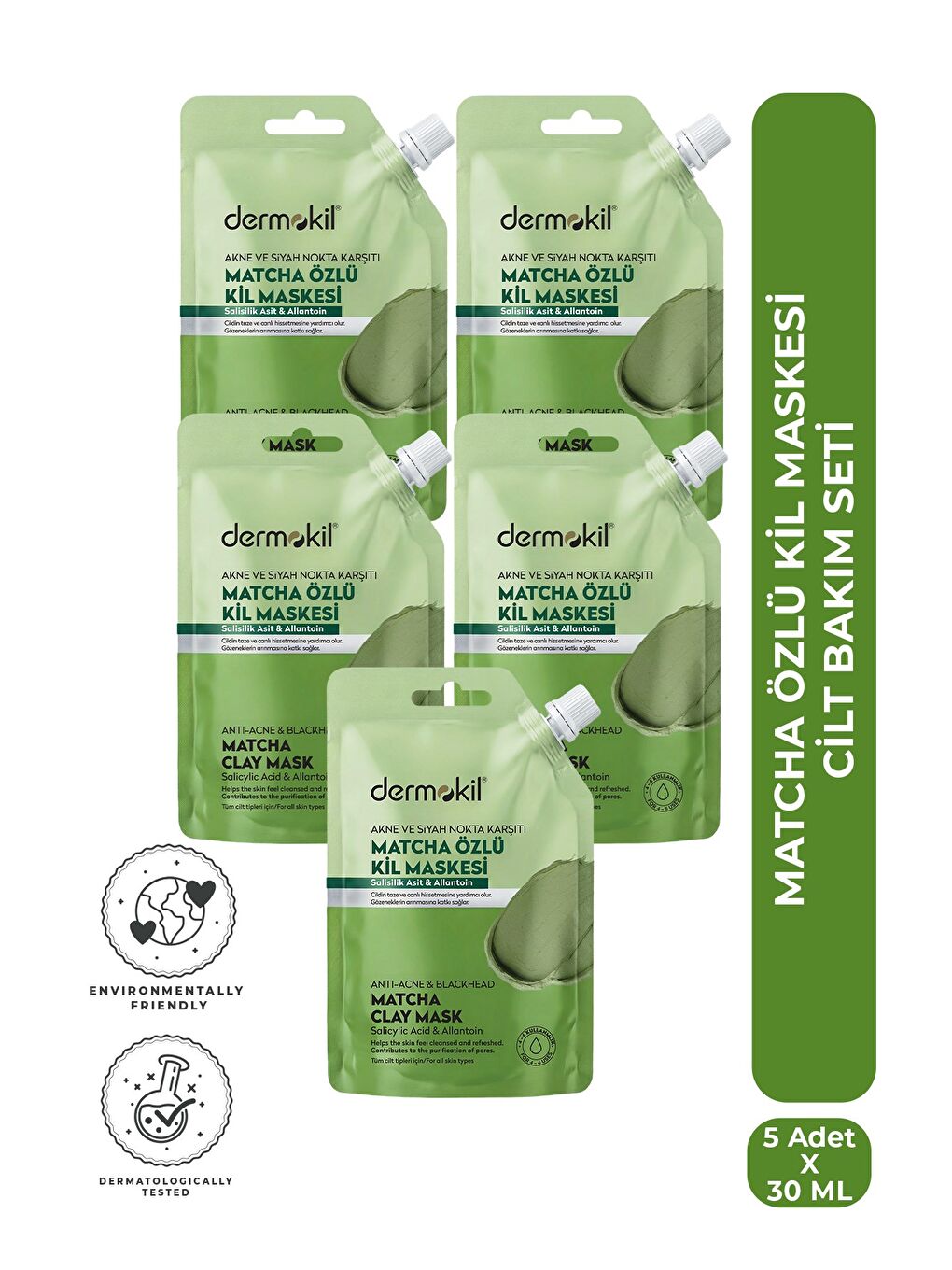 Matcha Özlü Kil Maskesi Cilt Bakım Seti 30 ml x 5 Adet