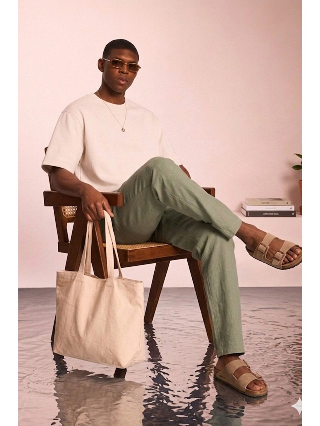 Haki Modal Kumaş Erkek Lastikli Bel Rahat Kesim Pantolon-2