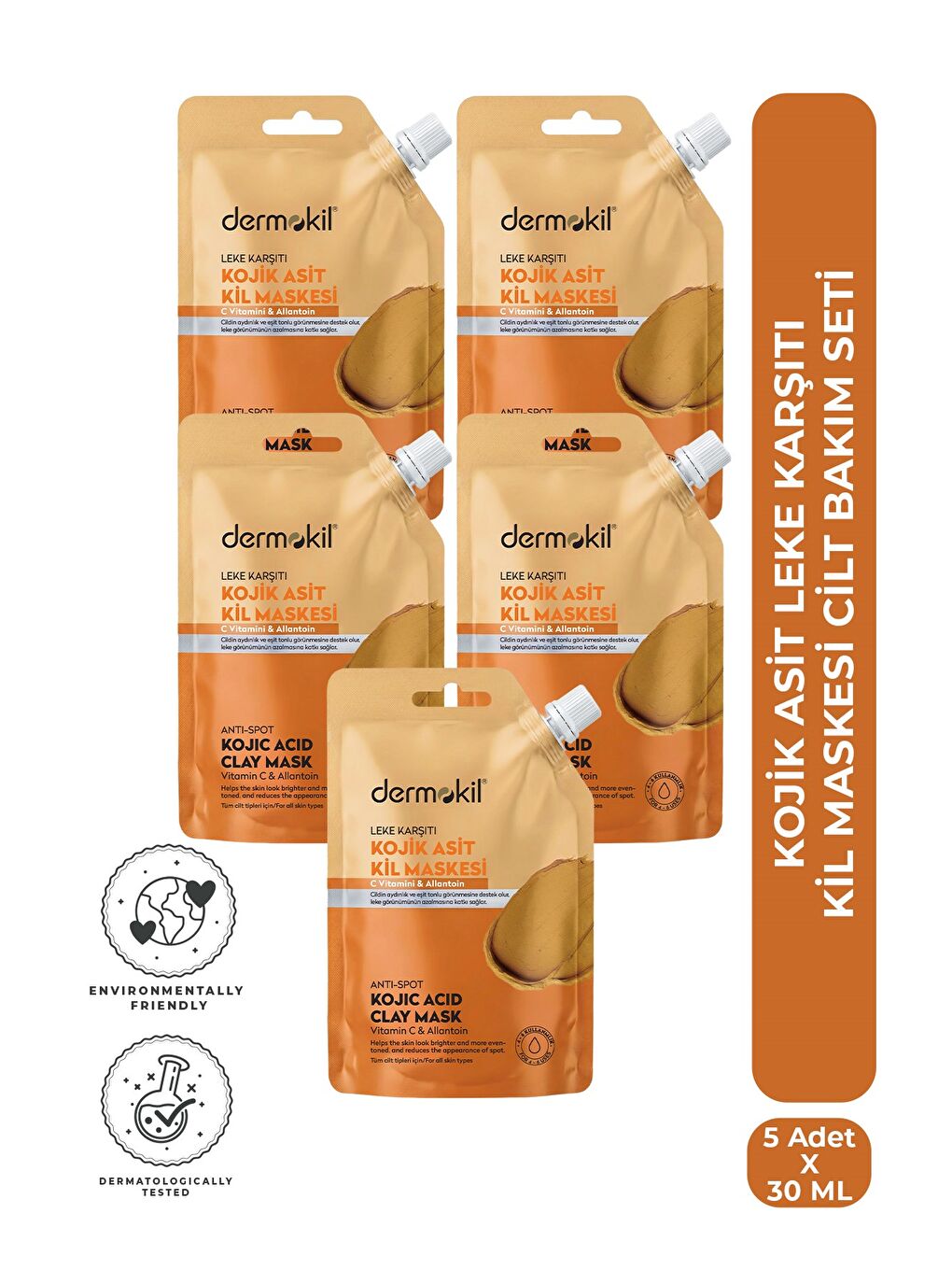 Leke Karşıtı Kojik Asit Kil Maskesi Cilt Bakım Seti 30 ml x 5 Adet