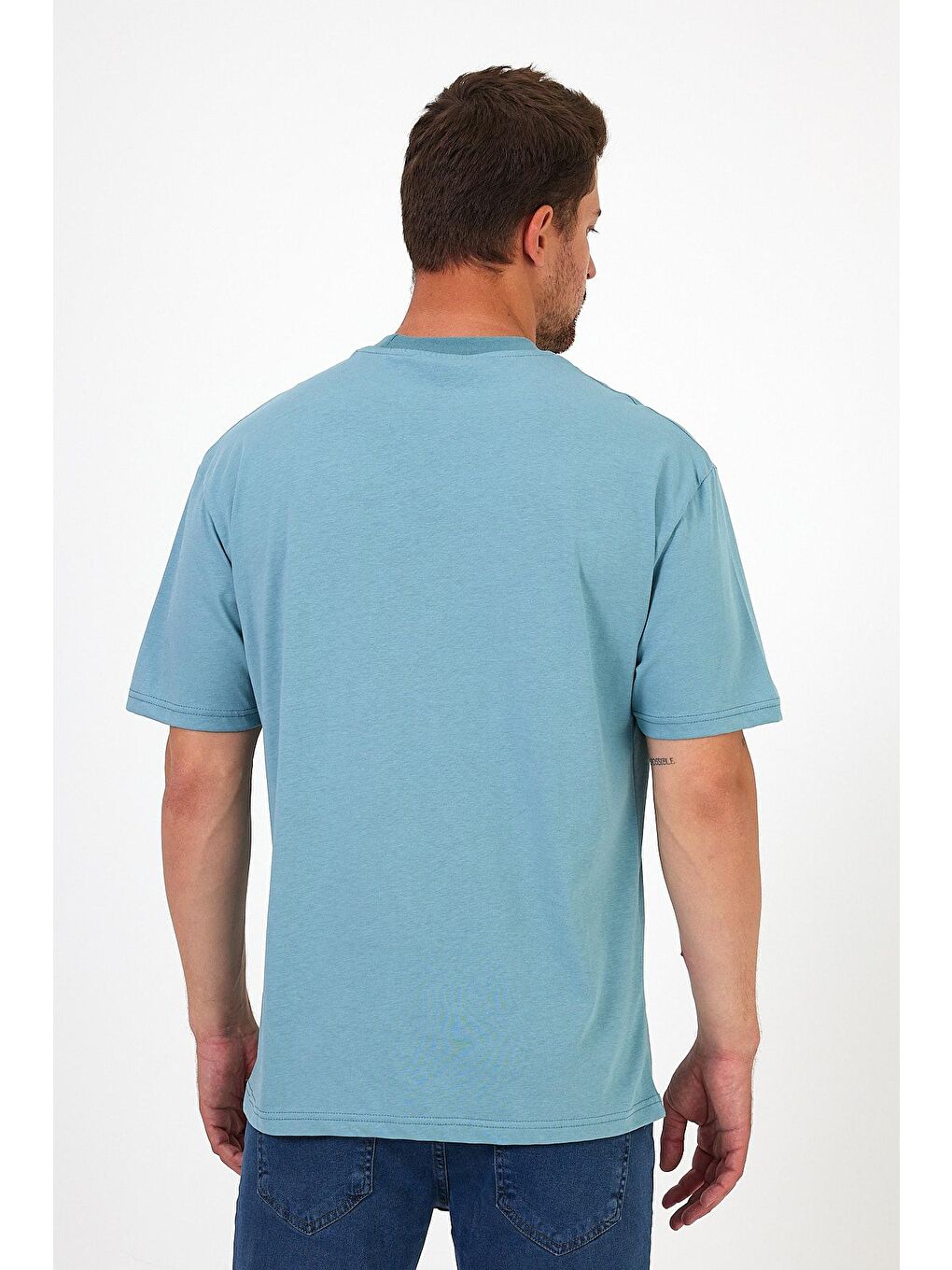 Mavi Bisiklet Yaka Hawaıı Baskılı Erkek Tişört 7021-3