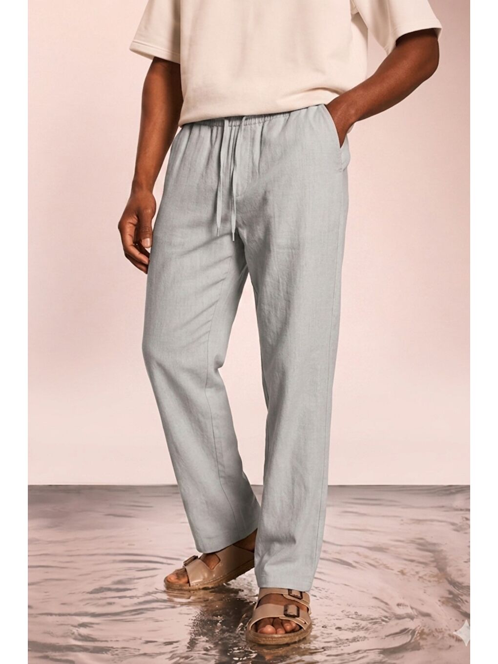 Gri Modal Kumaş Erkek Lastikli Bel Rahat Kesim Pantolon – Günlük & Konforlu