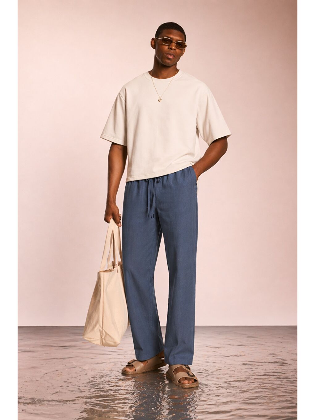 Mavi Modal Kumaş Erkek Lastikli Bel Rahat Kesim Pantolon – Günlük & Konforlu-1