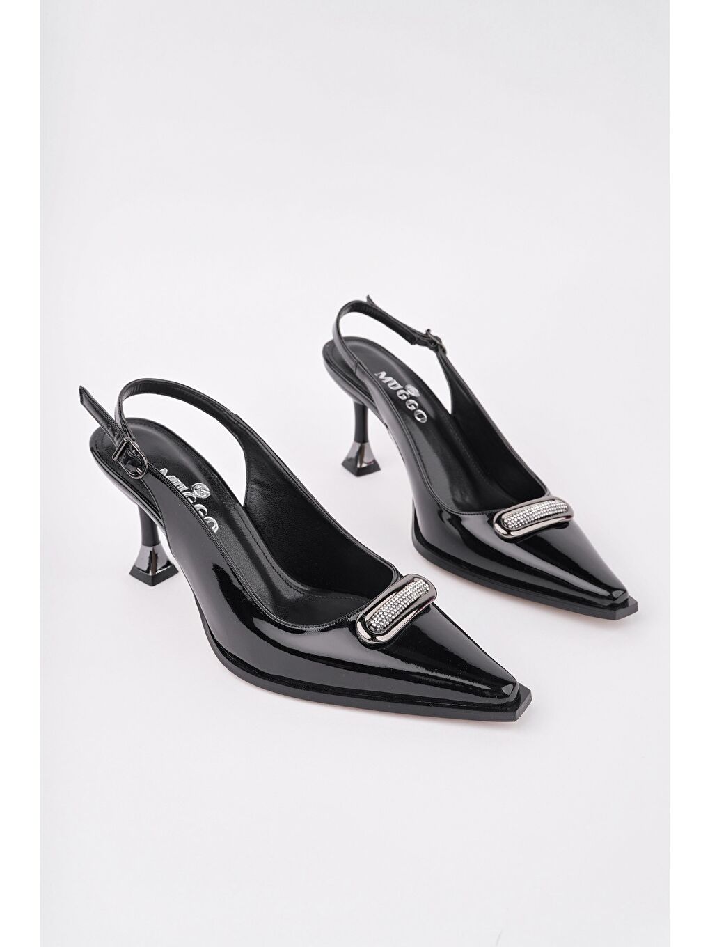 Siyah HEELS Arkası Açık Toka Detaylı Günlük Klasik Topuklu Kadın Stiletto Ayakkabı-1