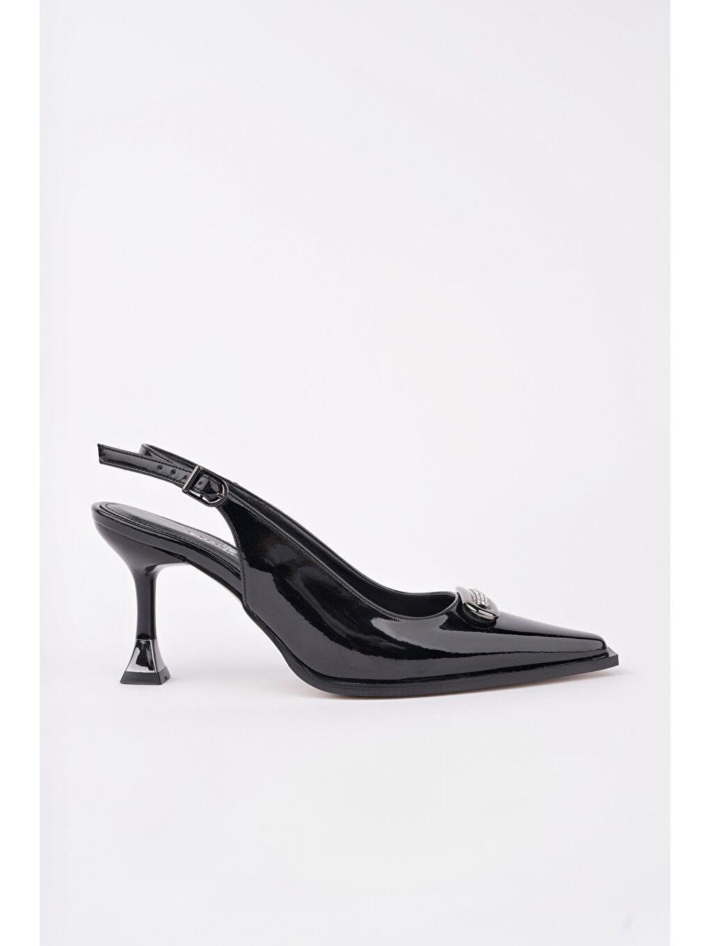Siyah HEELS Arkası Açık Toka Detaylı Günlük Klasik Topuklu Kadın Stiletto Ayakkabı-4
