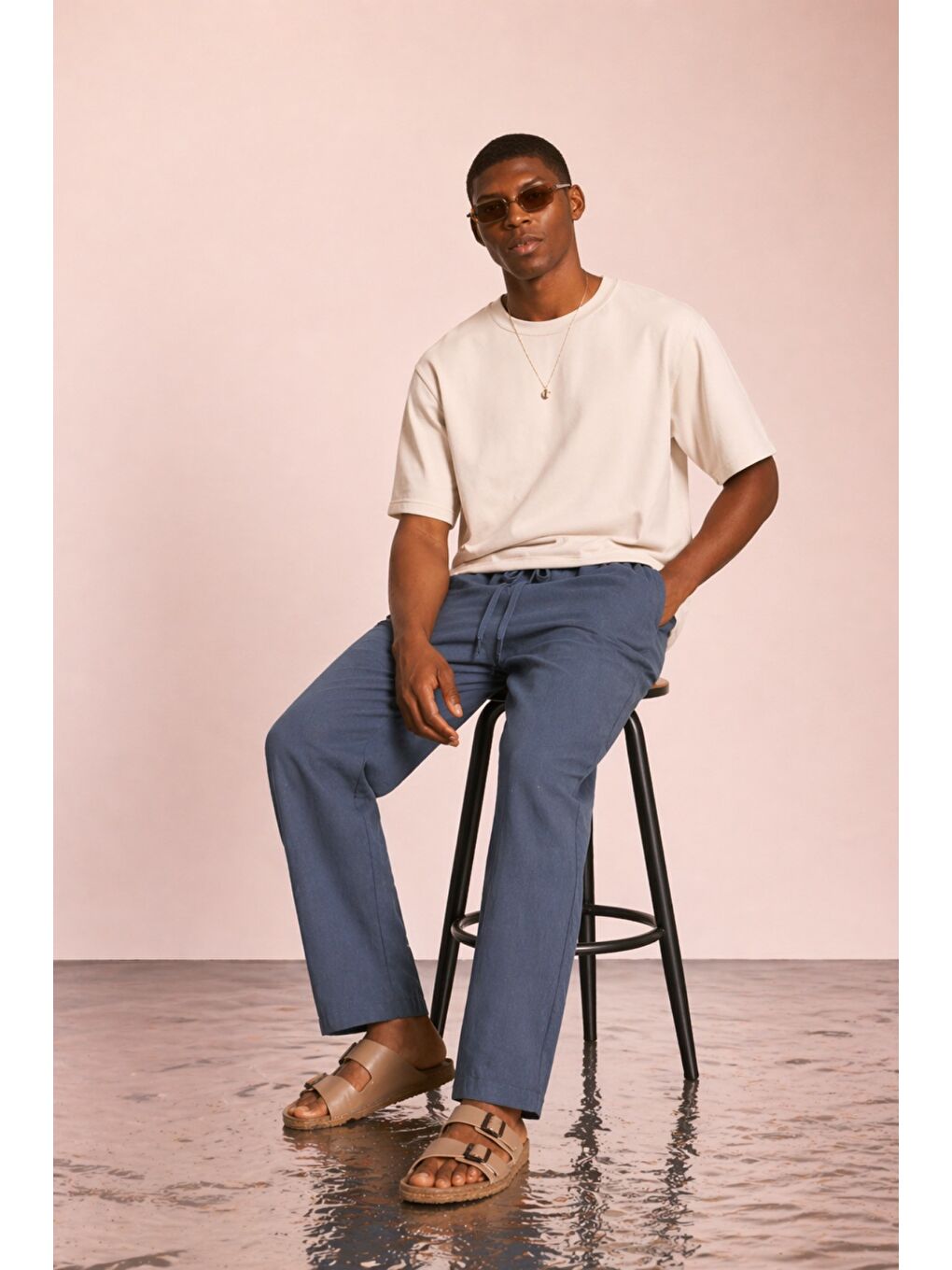 Mavi Modal Kumaş Erkek Lastikli Bel Rahat Kesim Pantolon – Günlük & Konforlu-2