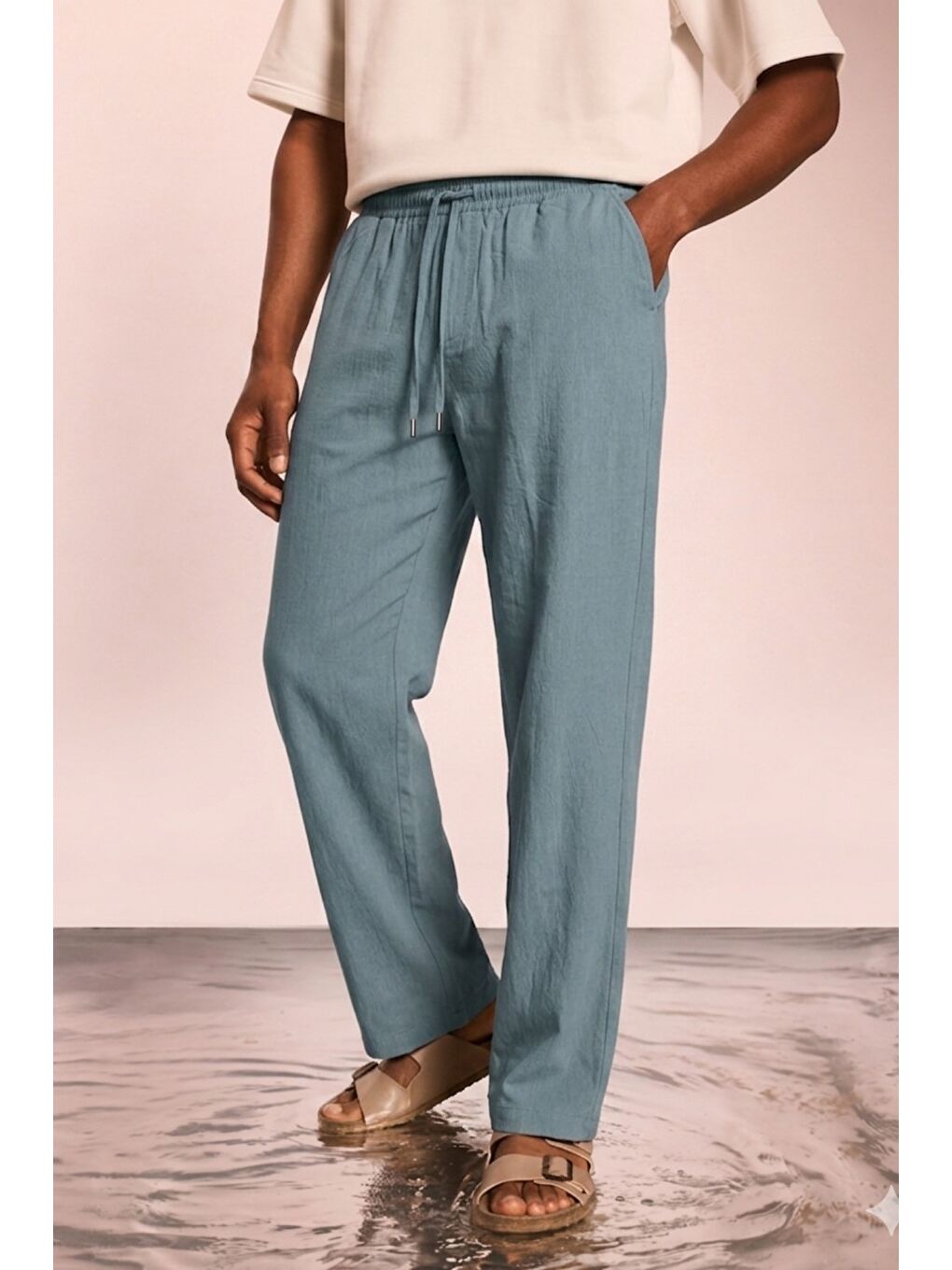 Turkuaz Modal Kumaş Erkek Lastikli Bel Rahat Kesim Pantolon – Günlük & Konforlu