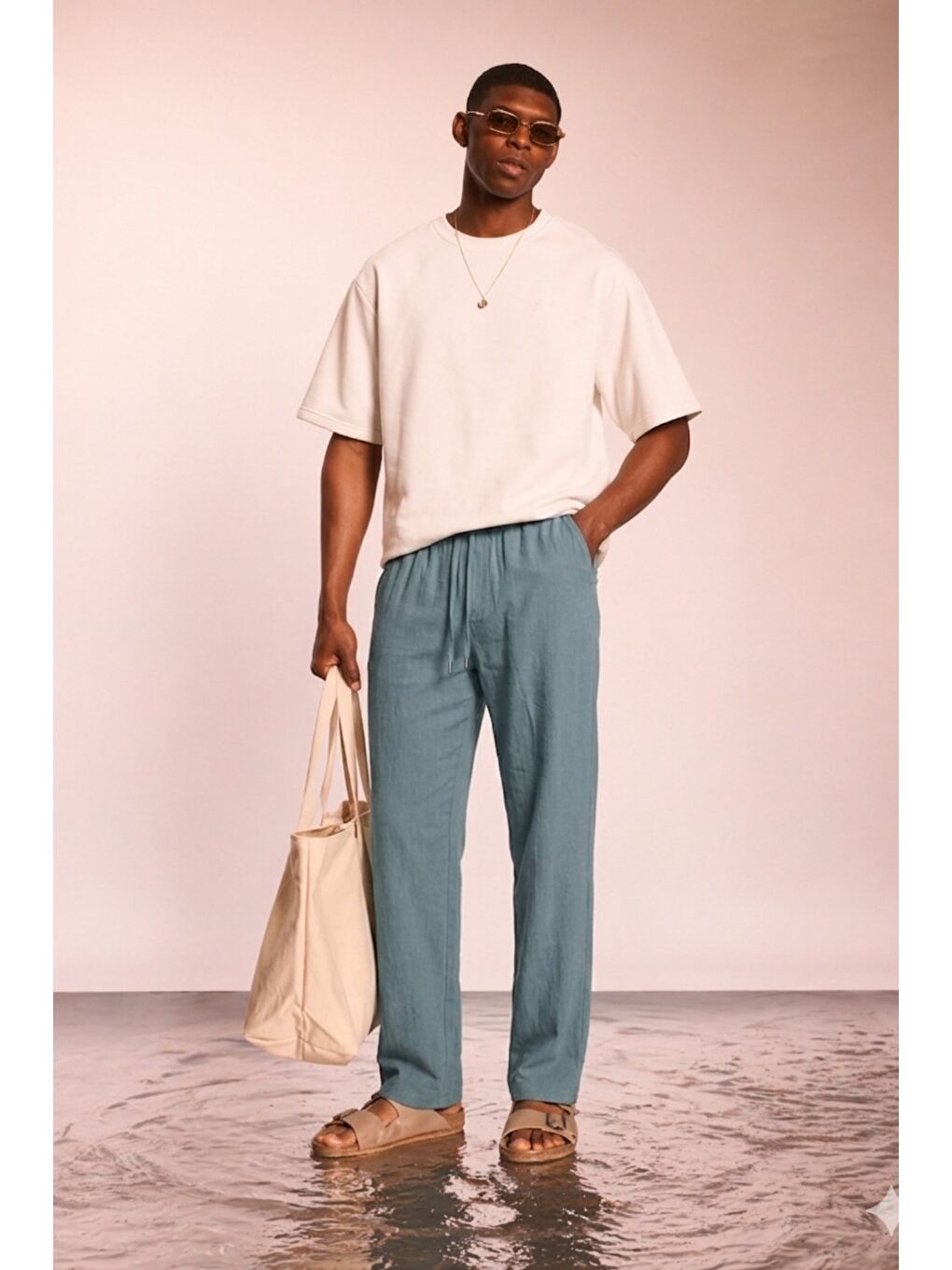 Turkuaz Modal Kumaş Erkek Lastikli Bel Rahat Kesim Pantolon – Günlük & Konforlu-1