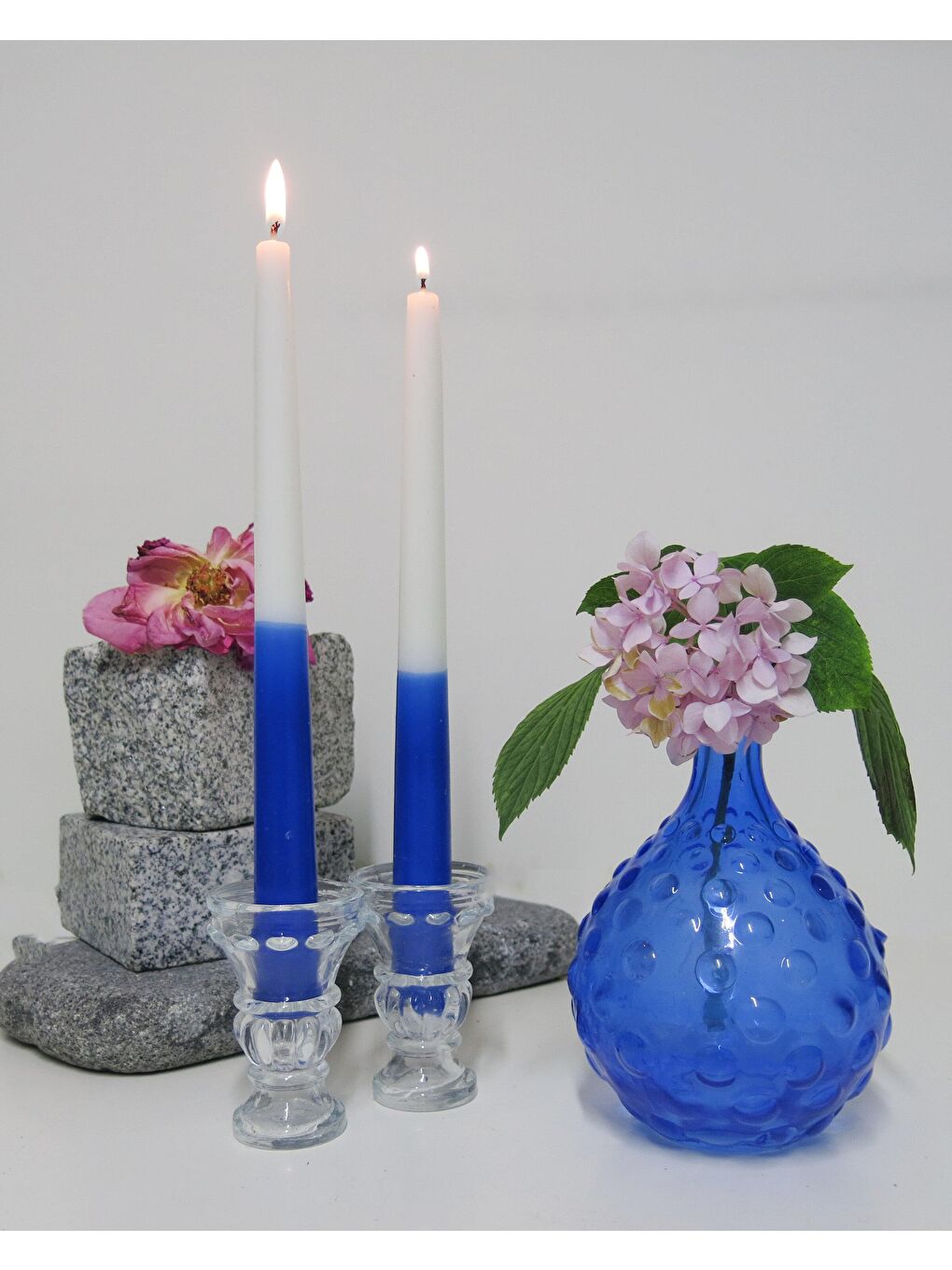 2li Degrade Saks Mavisi Konik Şamdan Mum Seti-1