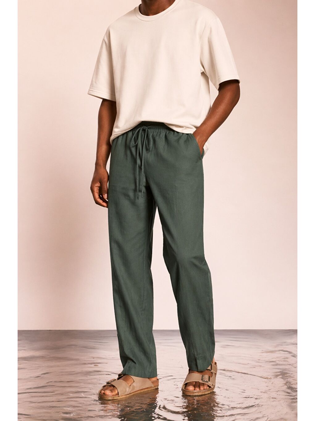 Haki Modal Kumaş Erkek Lastikli Bel Rahat Kesim Pantolon – Günlük & Konforlu
