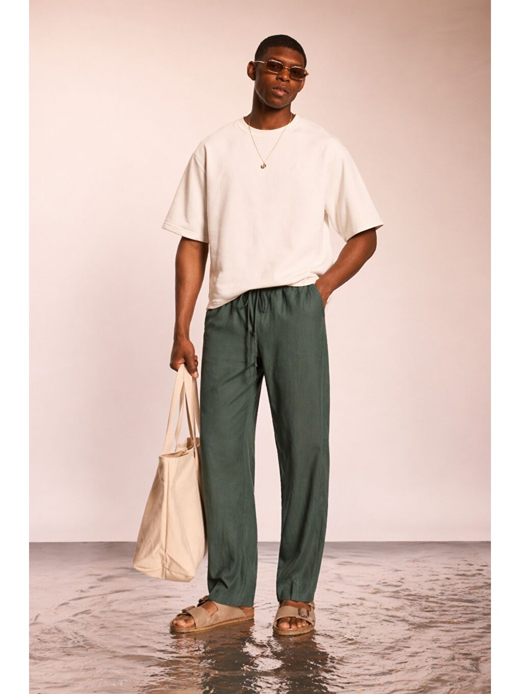Haki Modal Kumaş Erkek Lastikli Bel Rahat Kesim Pantolon – Günlük & Konforlu-1