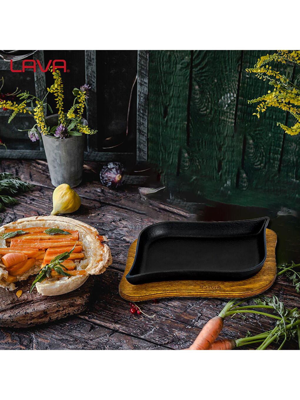 Siyah Dikdörtgen Servis Tabağı ve Ahşap altlığı. Ölçü 13x19cm.-5