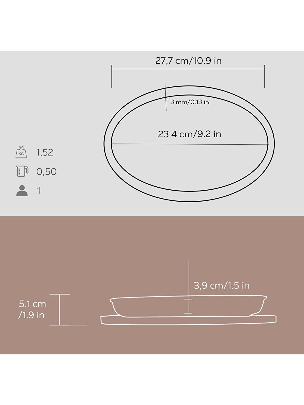 Siyah Oval Servis Tabağı ve Ahşap altlığı. Ölçü 15x25cm.-2