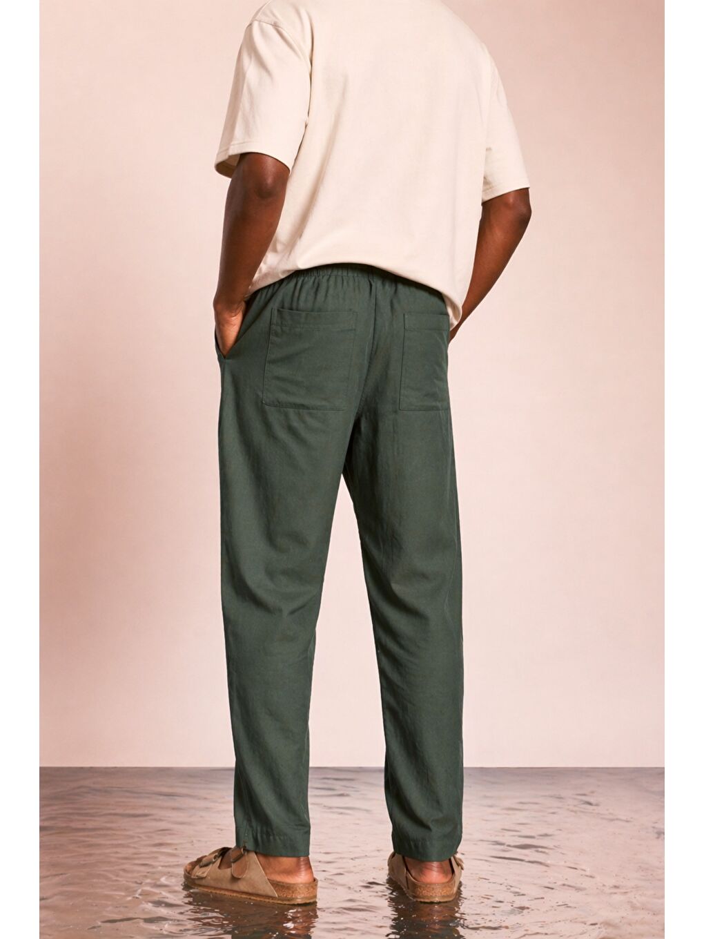 Haki Modal Kumaş Erkek Lastikli Bel Rahat Kesim Pantolon – Günlük & Konforlu-2